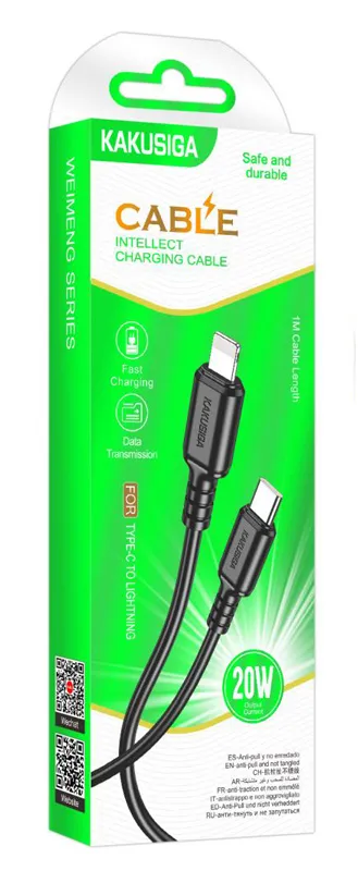 KAKUSIGA καλώδιο Lightning σε USB-C KSC-982, 20W, 480Mbps, 1m, μαύρο