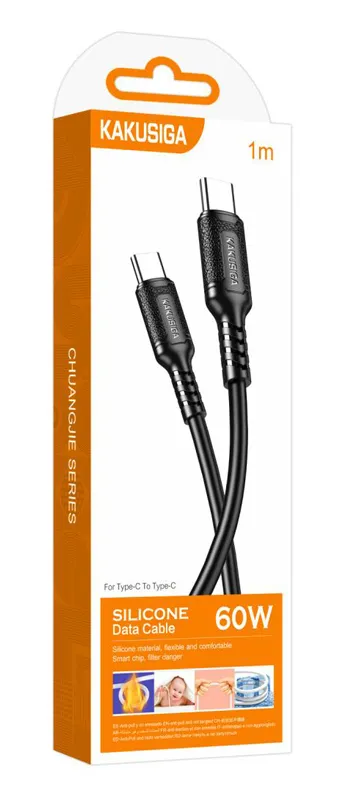 KAKUSIGA καλώδιο USB-C σε USB-C KSC-984, σιλικόνης, 60W, 480Mbps, 1m, μαύρο