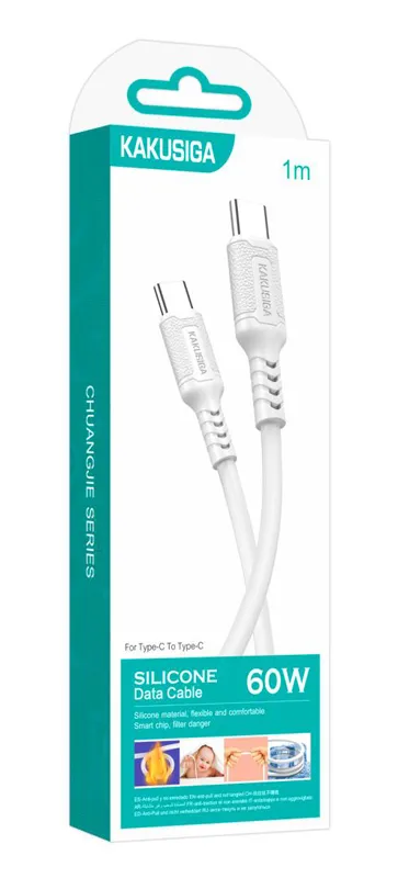 KAKUSIGA καλώδιο USB-C σε USB-C KSC-984, σιλικόνης, 60W, 480Mbps, 1m, λευκό