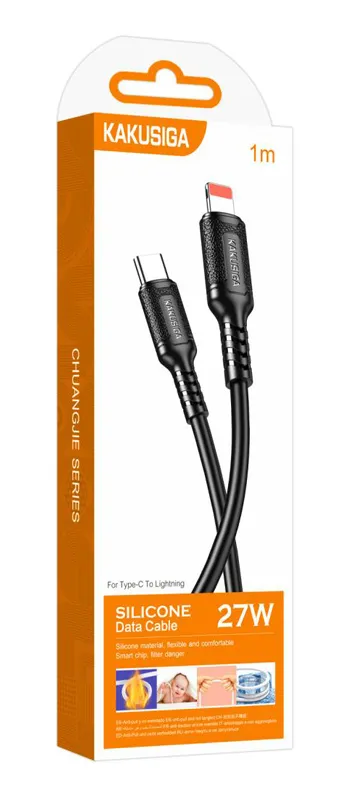 KAKUSIGA καλώδιο Lightning σε USB-C KSC-984, σιλικόνης, 27W, 480Mbps, 1m, μαύρο