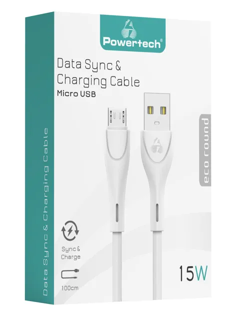 POWERTECH καλώδιο USB σε Micro USB eco round PTR-0106, 15W 3A, 1m, λευκό