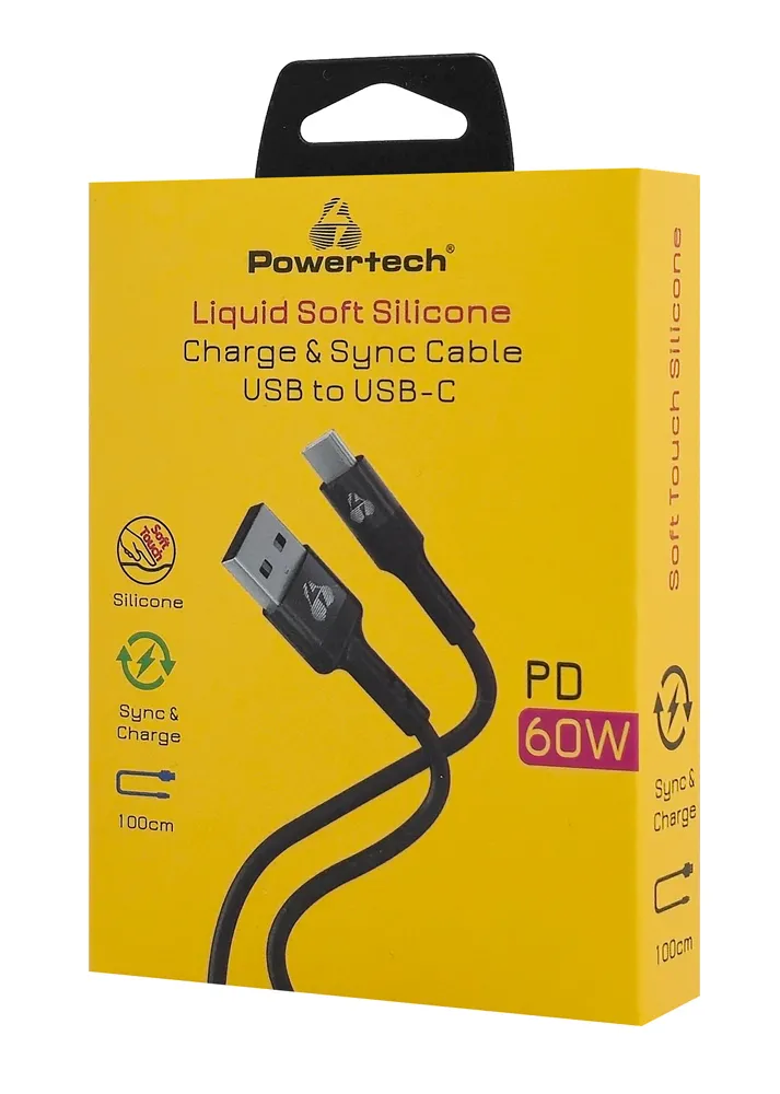 POWERTECH καλώδιο USB-C σε USB PTR-0161, σιλικόνης, 60W, 480Mbps, 1m, μαύρο
