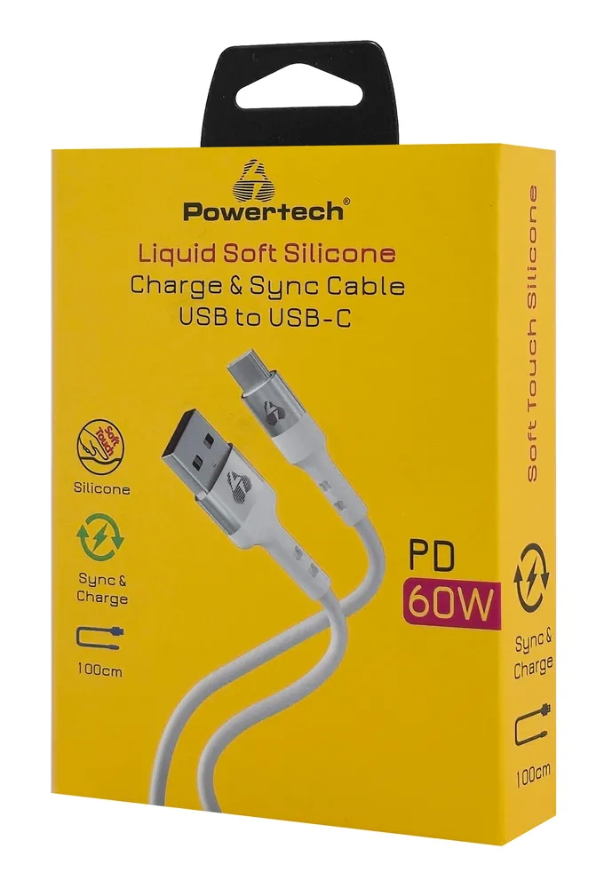 POWERTECH καλώδιο USB-C σε USB PTR-0162, σιλικόνης, 60W, 480Mbps, 1m, λευκό