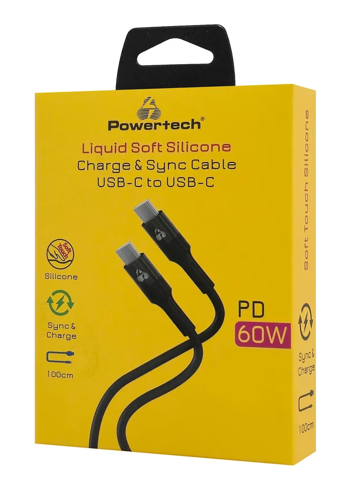 POWERTECH καλώδιο USB-C PTR-0163, σιλικόνης, 60W, 480Mbps, 1m, μαύρο