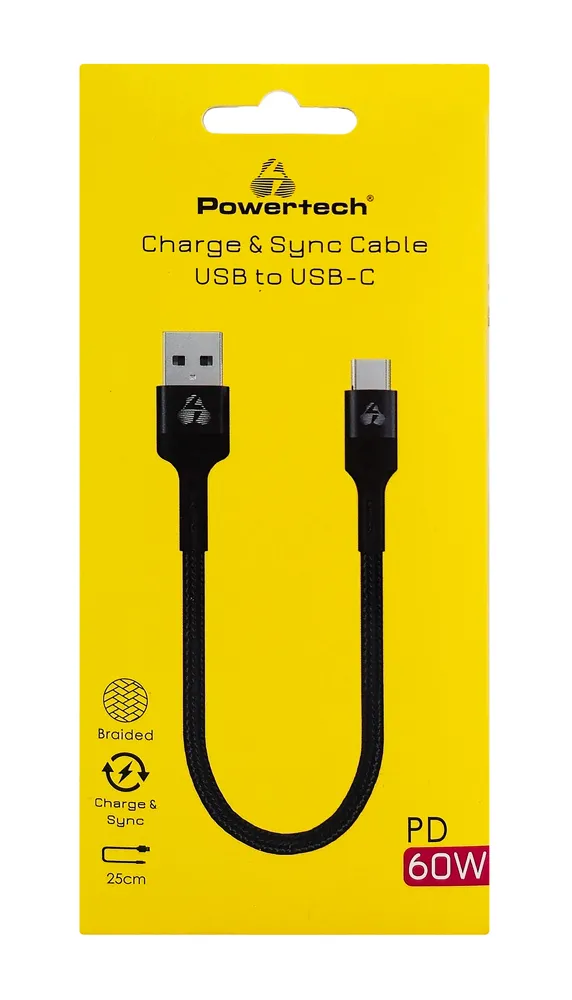 POWERTECH καλώδιο USB-C σε USB PTR-0166, 60W, 480Mbps, 25cm, μαύρο
