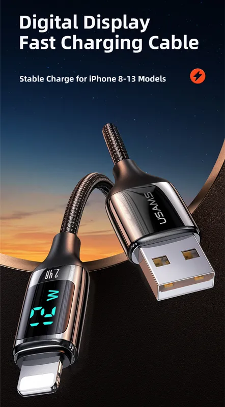 USAMS καλώδιο Lightning σε USB US-SJ543, 2.4A, 1.2m, μαύρο
