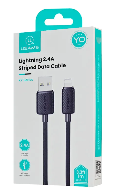 USAMS καλώδιο Lightning σε USB US-SJ689, 2.4A, 480Mbps, 1m, μαύρο
