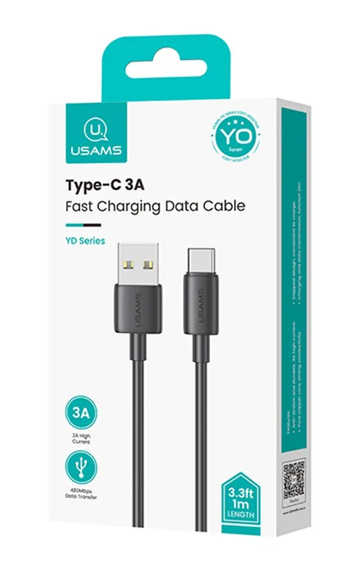 USAMS καλώδιο USB-C σε USB US-SJ708, 3A, 480Mbps, 1m, μαύρο