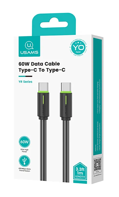 USAMS καλώδιο USB-C US-SJ734, 60W, 480Mbps, 1m, μαύρο