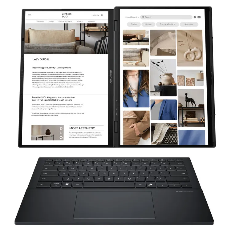 ASUS Laptop Zenbook Duo OLED UX8406CA-OLED-PZ068X 14.0″ 2880x1800 OLED Touch 120Hz U9 285H / 32 GB / 2 TB SSD NVMe PCIe 4.0 / Windows 11 Pro / 2Y / Inkwell Gray