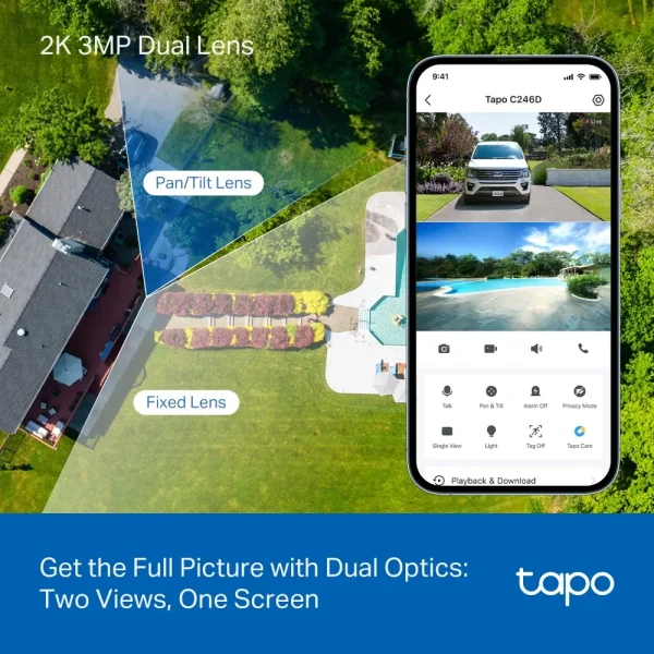 TP-LINK Wi-Fi Camera Tapo C246D 2k Indoor / Outdoor Dual Lens Pan / Tilt