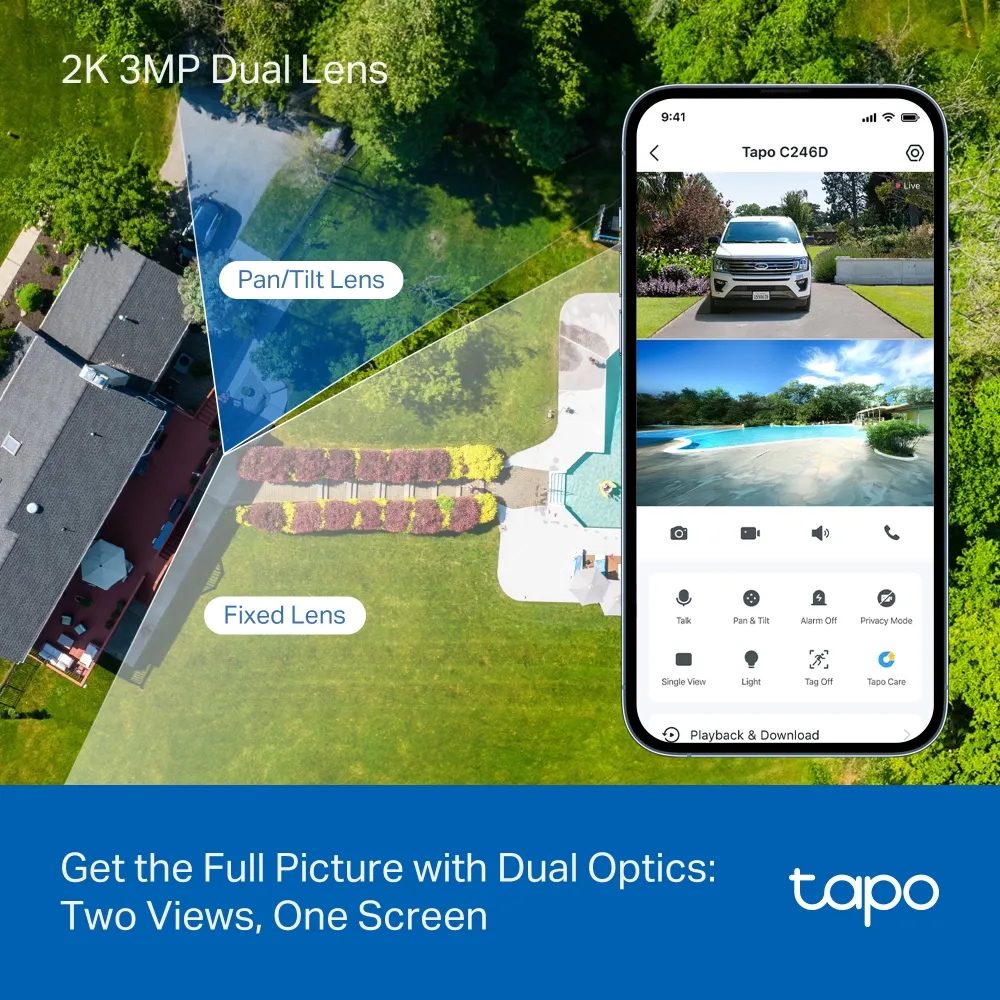 TP-LINK Wi-Fi Camera Tapo C246D 2k Indoor / Outdoor Dual Lens Pan / Tilt