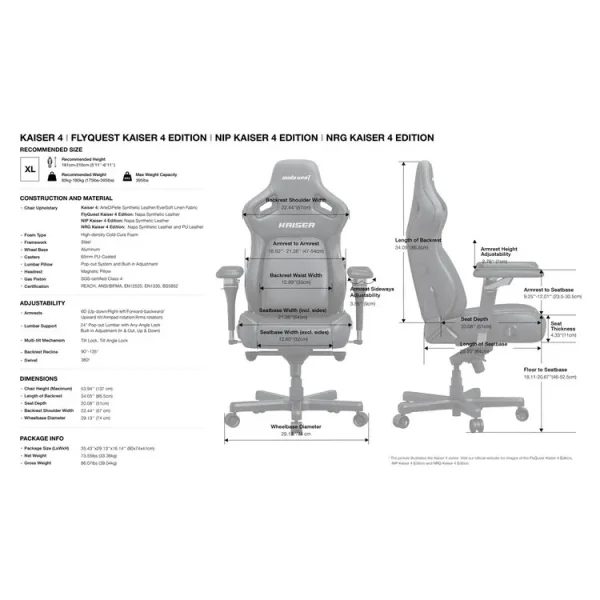 ANDA SEAT Gaming Chair KAISER-4 V2 XL Pink with 6D Armrest