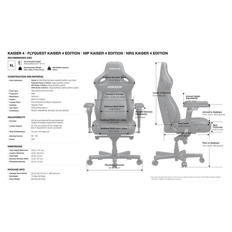 ANDA SEAT Gaming Chair KAISER-4 V2 XL Pink with 6D Armrest