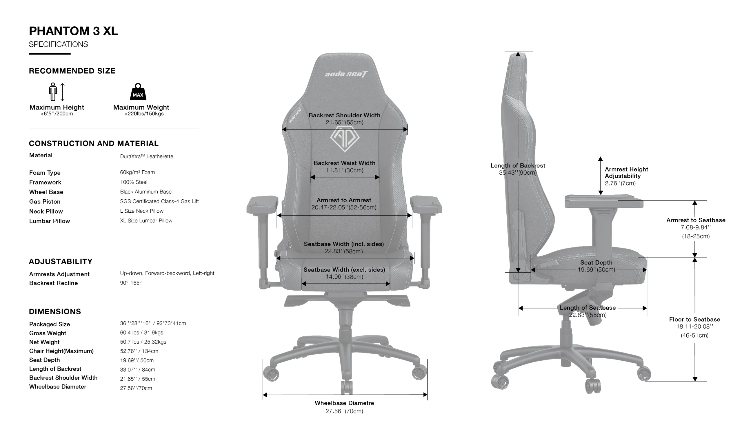ANDA SEAT Gaming Chair Phantom 3 XL Black