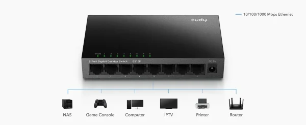 CUDY Switch GS108 8-Port Gigabit Unmanaged Metal