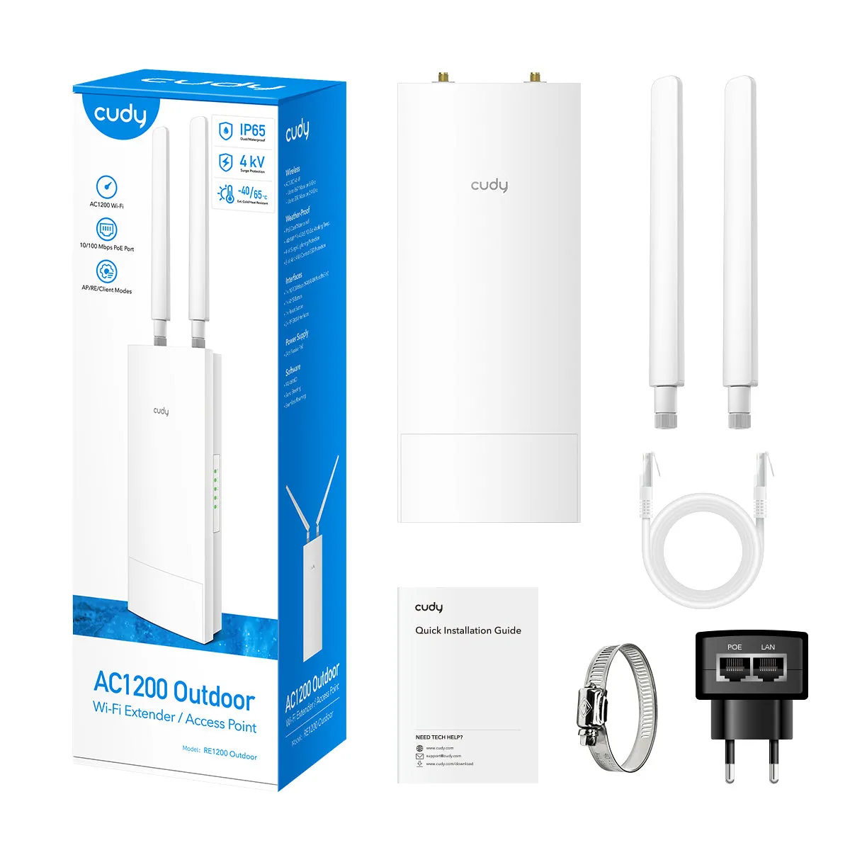 CUDY Range Extender RE1200 Outdoor Outdoor / Indoor AC1200 Wi-Fi
