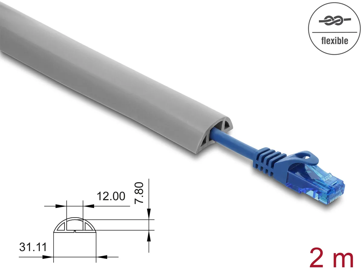 DELOCK κανάλι καλωδίων 20766 με αυτοκόλλητο, εύκαμπτο PVC, 30x10mm, 2m, γκρι