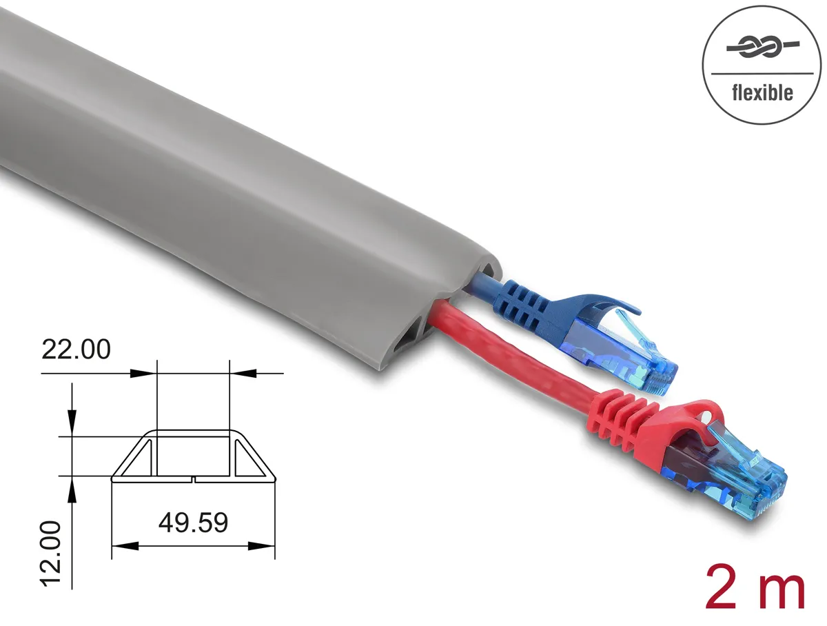 DELOCK κανάλι καλωδίων 20767 με αυτοκόλλητο, εύκαμπτο PVC, 50x14mm, 2m, γκρι