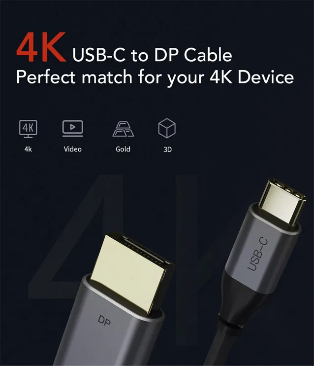 CABLETIME καλώδιο USB-C σε DisplayPort CT-CMDP2, 4K/60Hz, 1.8m, μαύρο