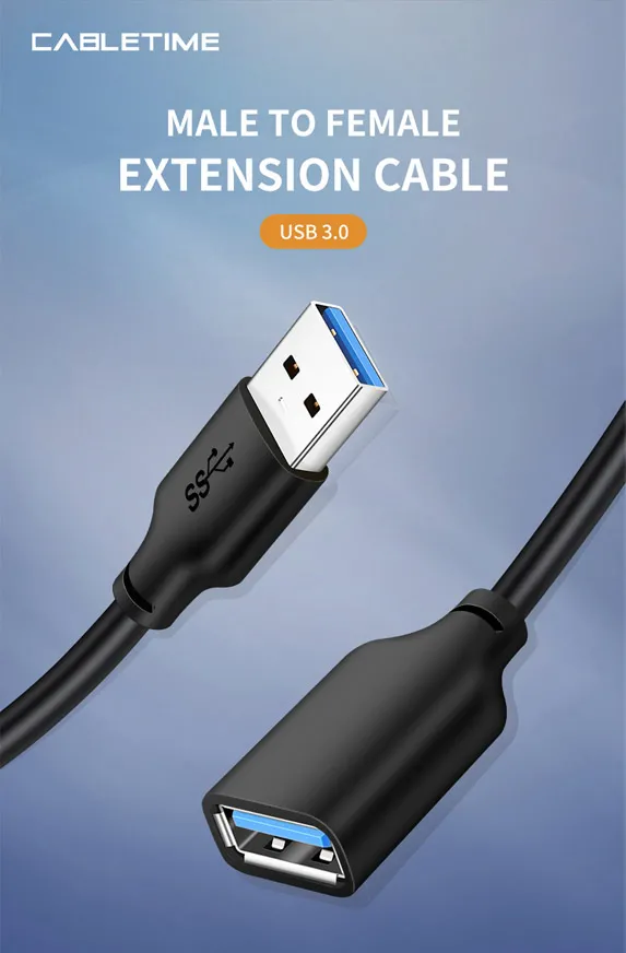 CABLETIME καλώδιο προέκτασης USB CT-AMAFN, 5Gbps, 2m, μαύρο