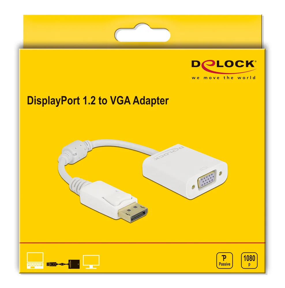 DELOCK αντάπτορας DisplayPort σε VGA 61007, Full HD, passive, λευκός