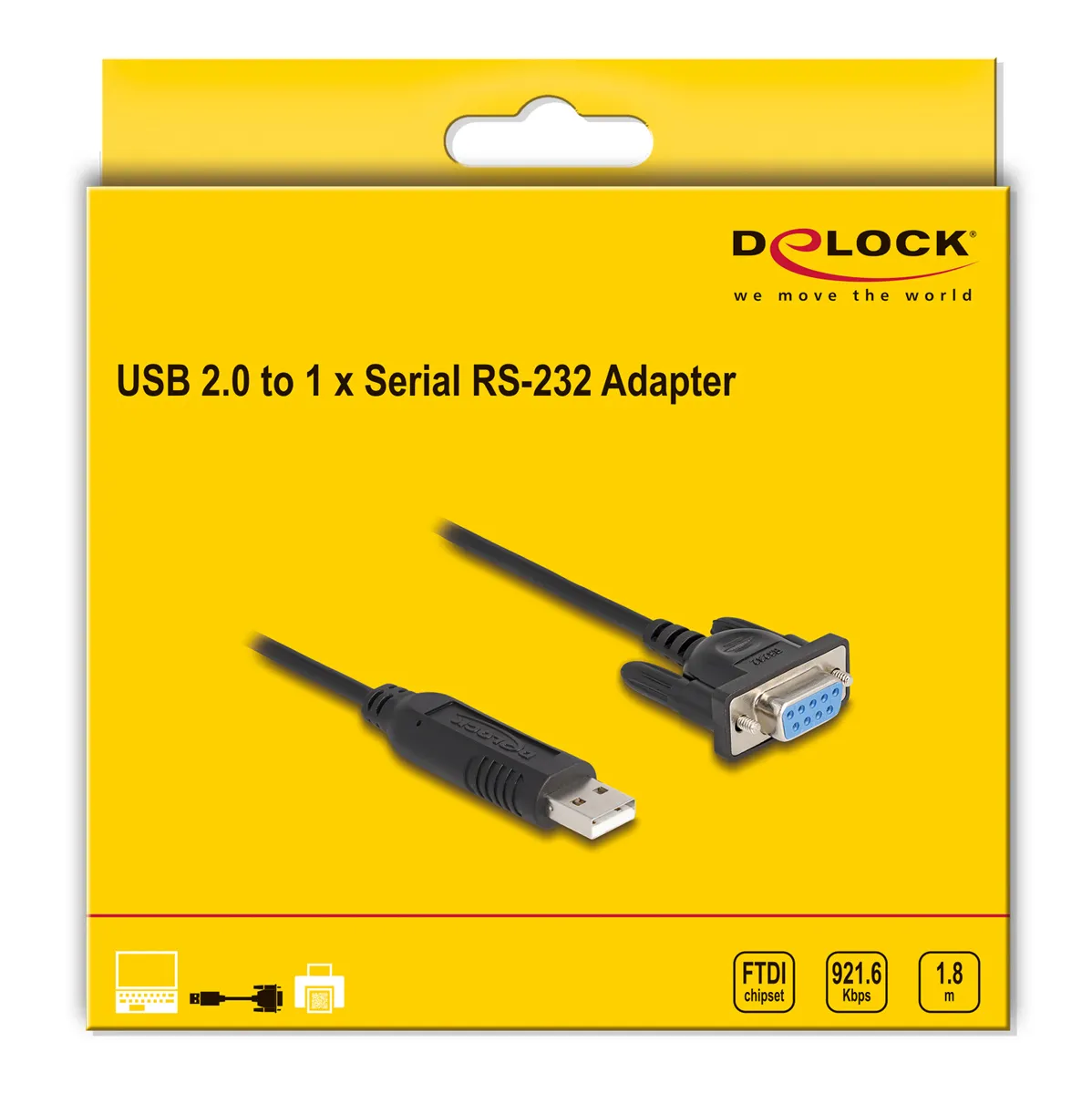 DELOCK καλώδιο USB σε RS-232 67382, 921.6Kbps, 1.8m, μαύρο