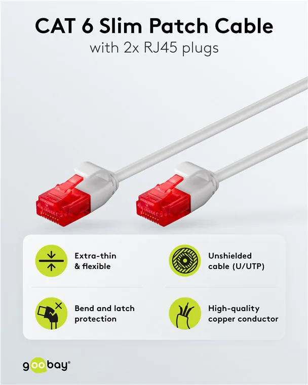 GOOBAY καλώδιο δικτύου 71546, CAT 6 U/UTP, slim, copper, 250MHz, 0.25m, γκρι