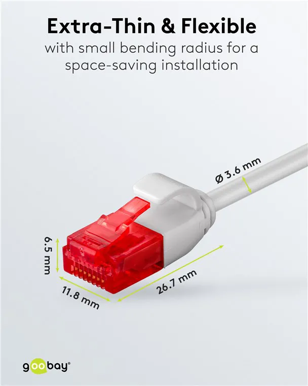 GOOBAY καλώδιο δικτύου 71546, CAT 6 U/UTP, slim, copper, 250MHz, 0.25m, γκρι
