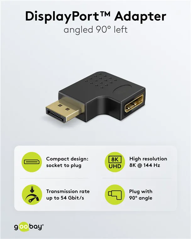 GOOBAY αντάπτορας DisplayPort 77132, 8K/144Hz, γωνιακός, μαύρος