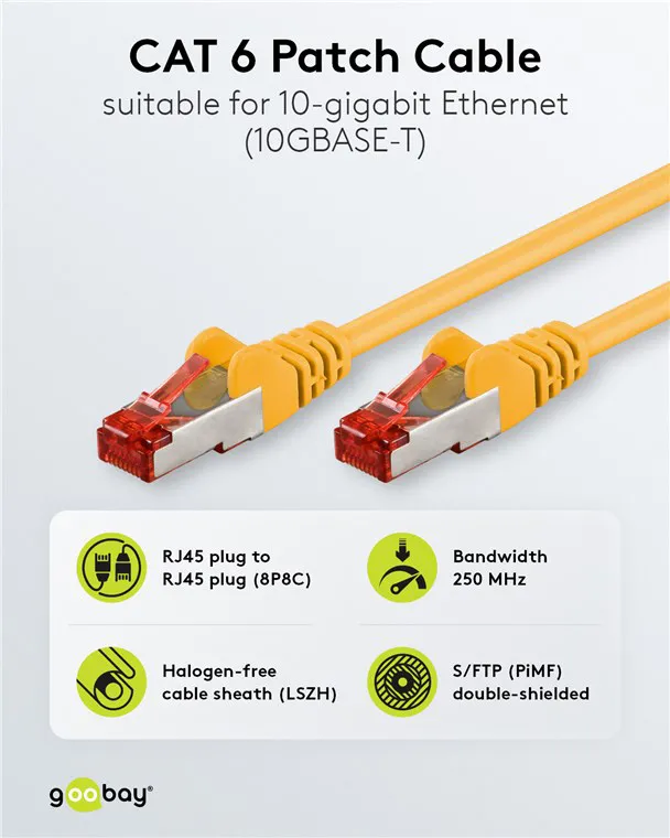 GOOBAY καλώδιο δικτύου 93210, CAT 6 S/FTP, copper, 250MHz, 0.25m, κίτρινο