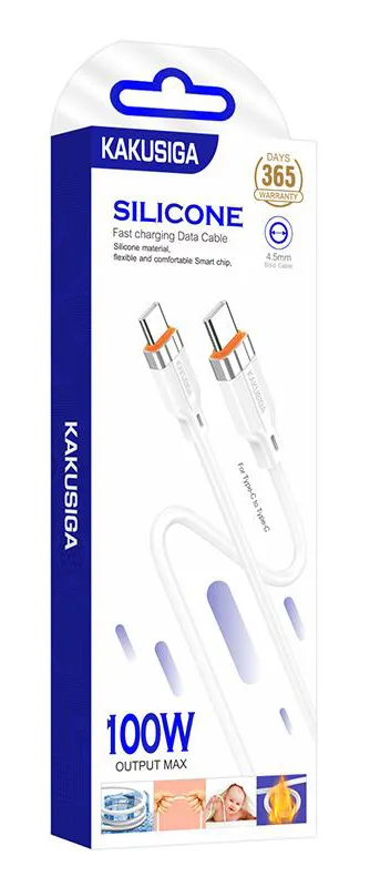 KAKUSIGA καλώδιο USB-C σε USB-C KSC-995, σιλικόνης, 100W, 480Mbps, 1m, λευκό