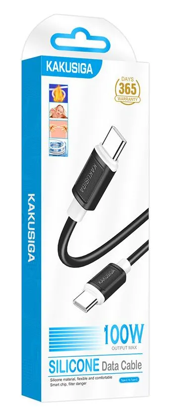 KAKUSIGA καλώδιο USB-C σε USB-C KSC-998, σιλικόνης, 100W, 480Mbps, 1m, μαύρο