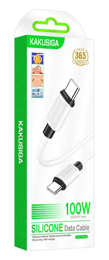 KAKUSIGA καλώδιο USB-C σε USB-C KSC-998, σιλικόνης, 100W, 480Mbps, 1m, λευκό