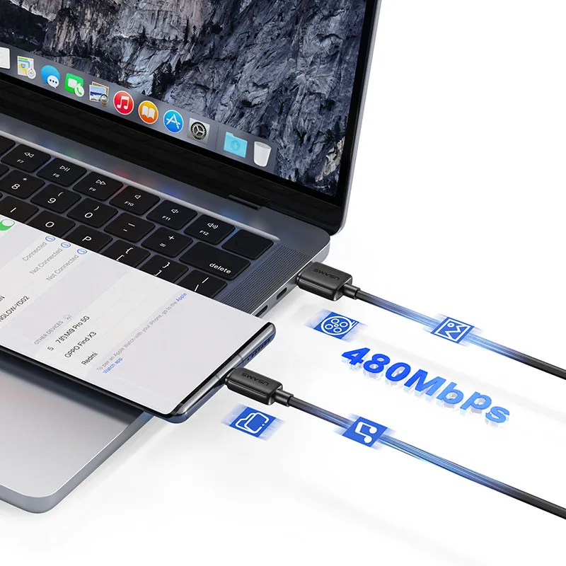 USAMS καλώδιο USB-C σε USB US-SJ688, 3A, 480Mbps, 1m, λευκό
